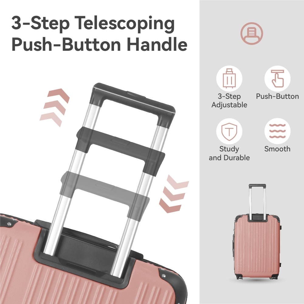 3-Piece Lightweight ABS Hardshell Luggage Set (20", 24", 26") In Rice Brown With Spinner Wheels, TSA Lock, And Adjustable Telescopic Handle - Durable Travel Suitcases_voghion.com